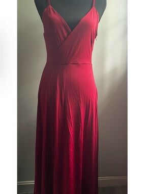 NWOT Spaghetti-Strap Red Maxi Dress with V-Neck Wrap Bodice